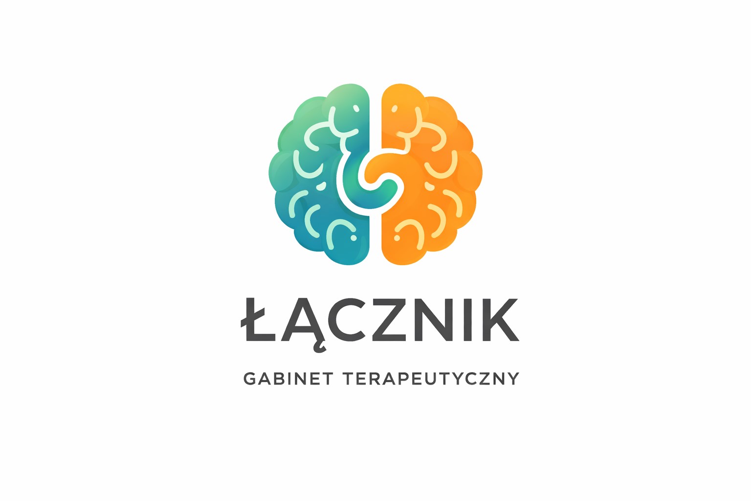 Logo ŁĄCZNIK Gabinet Terapeutyczny – kolorowy mózg z elementem puzzla